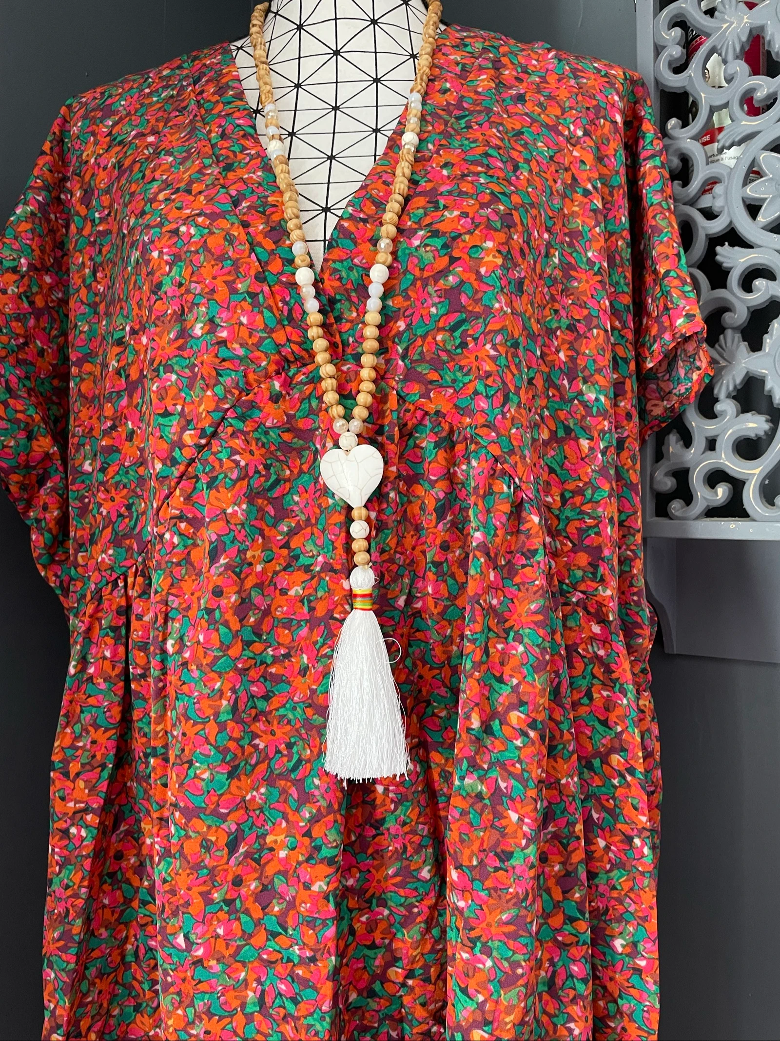 💖 robe fleurie multicolore grande taille 58 fluide bohème chic col cache-cœur 💖 – photo 3